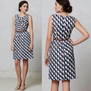 Anthropologie Hi There Karen Walker Belted Dress Size 4 Architectural Print Boho